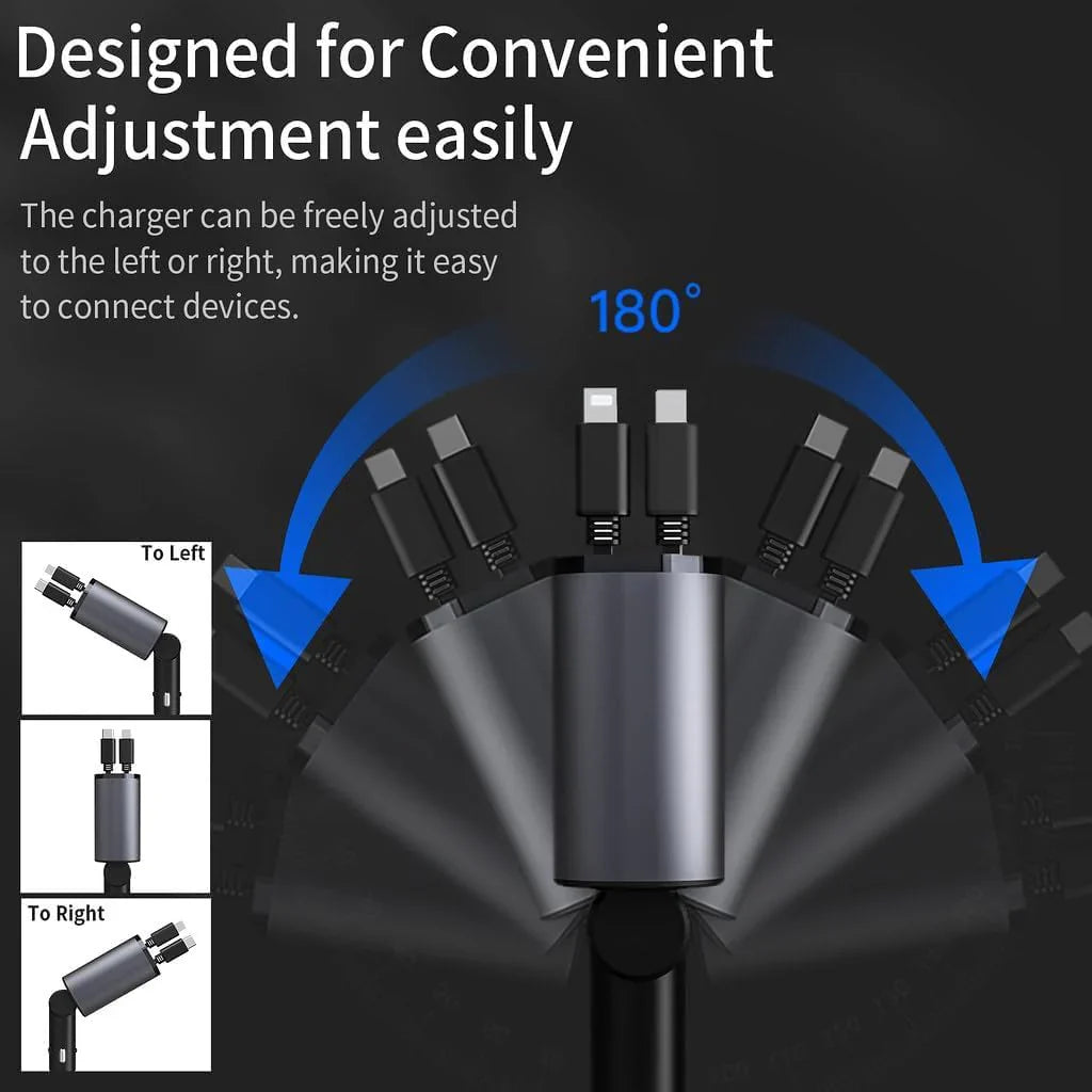 RhinoGuardAccessories Retractable Car Charger 120W 4 in 1 Superfast